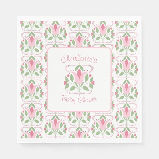 ピンクアールデコベビーシャワーランチ スタンダードランチョンナプキン (正面)