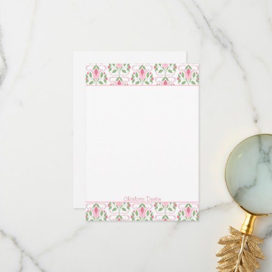 ピンクアールデコ赤ちゃんシャワーありがとうご注意 サンキューカード (正面/裏面インサイチュ)