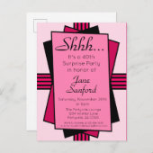 ピンクアールデコ40thサプライズパーティー誕生日 インビテーションポストカード (正面/裏面)