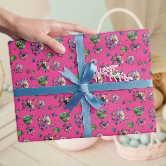 ピンクアールヌーボーステンドグラス春の花 ラッピングペーパー