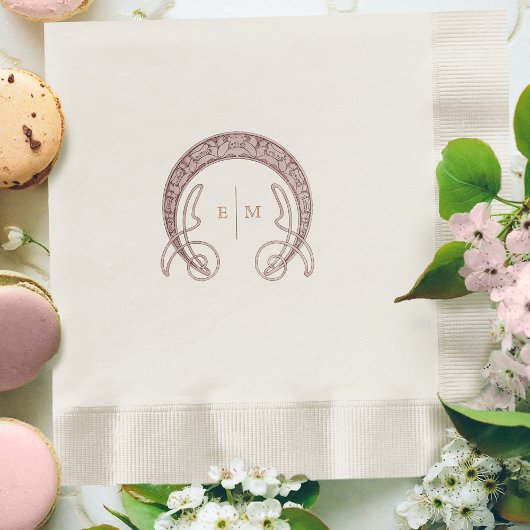 ピンクアールヌーボーモノグラムイニシャルテーブルデコール 縁ありランチョンナプキン