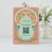 ピンクアールヌーボーQRコード結婚のエンクロージャカード エンクロージャーカード (スタンド正面)