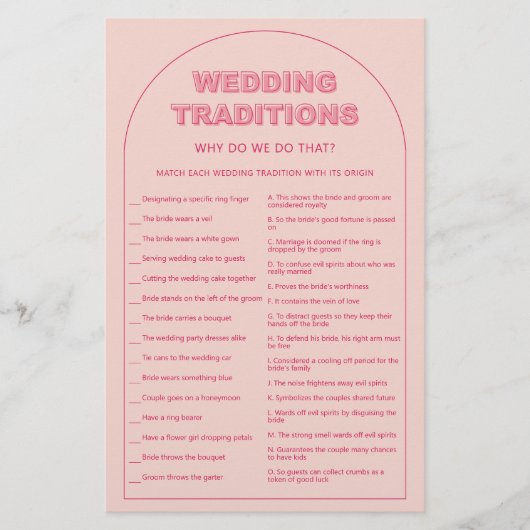 ピンクアー結婚チの伝統ブライダルシャワーゲーム チラシ (正面)