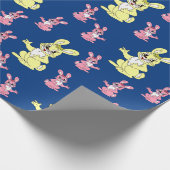 ピンクイエローかわいいバニーラビットブルー背景 ラッピングペーパー (角)