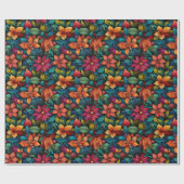 ピンクイエローとオレンジのフローララッピング紙 ラッピングペーパー (フラット)