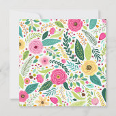 ピンクイエローとティール(緑がかった色)春フローラモノグラム ノートカード (裏面)