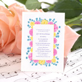 ピンクイエローとブルーのフローラカラフルキンセニェラ 招待状