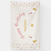 ピンクイエローの魔法のユニコーンと虹 横断幕 (縦)