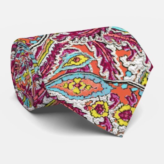 ピンクイエローアクアオレンジヴィンテージペイズリー結婚ズ ネクタイ (ロール)
