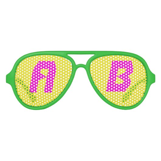 ピンクイエローアビエーターパーティーシェード、グリーンサングラス アビエーターサングラス (正面)