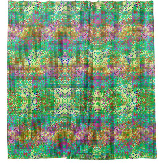 ピンクイエローアンドグリーングリッター シャワーカーテン (正面)