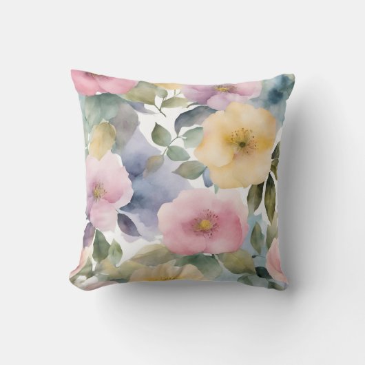 ピンクイエローウォーターのカラーバラ クッション (正面)