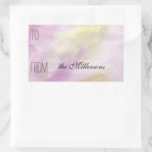 ピンクイエローウォーターカラーギフトラベル 長方形シール (バッグ)