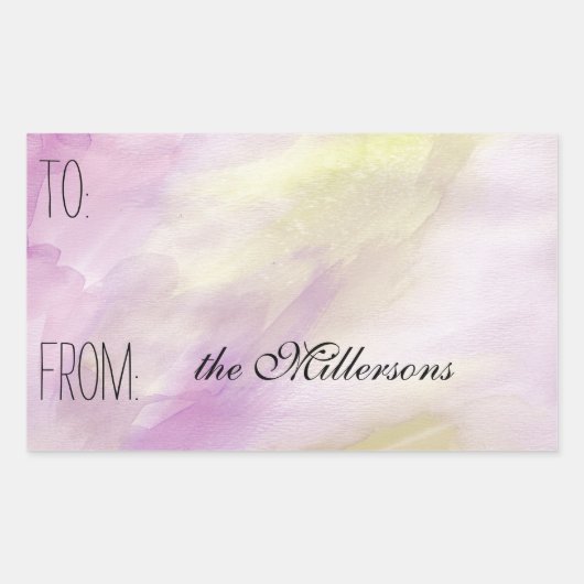 ピンクイエローウォーターカラーギフトラベル 長方形シール (正面)