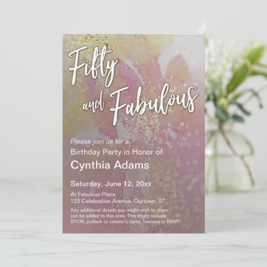 ピンクイエローウォーターカラーグリッター50と素晴らしい 招待状 (スタンド正面)