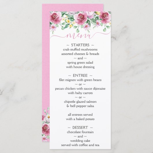 ピンクイエローウォーター色のフローラ結婚のメニュー メニュー (正面/裏面)