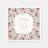 ピンクイエローウォーター色のフローラ結婚ズ スタンダードカクテルナプキン (正面)