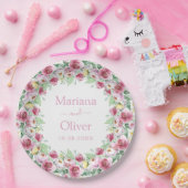 ピンクイエローウォーター色のフローラ結婚ズ ペーパープレート (パーティー)