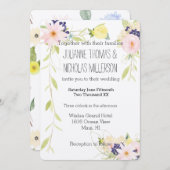 ピンクイエローウォーター色のフローラ結婚ズ 招待状 (正面/裏面)