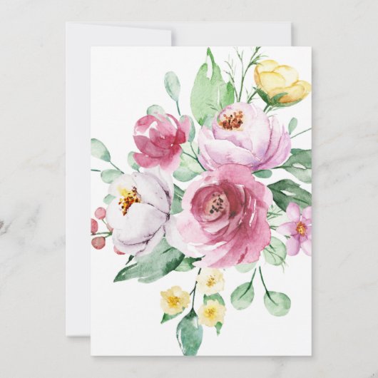 ピンクイエローウォーター色のフローラ結婚ズ 招待状 (裏面)