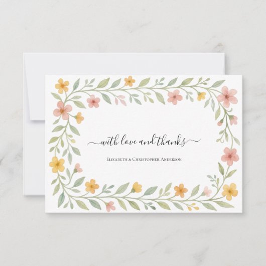 ピンクイエローウォーター色フローラありがとう ノートカード (正面)