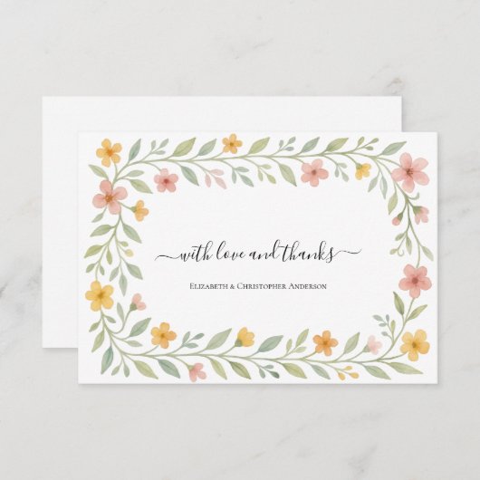 ピンクイエローウォーター色フローラありがとう ノートカード (正面/裏面)