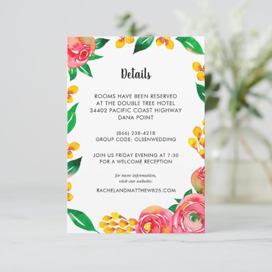 ピンクイエローウォーター色フローラゲスト情報カード エンクロージャーカード (スタンド正面)