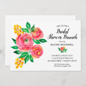 ピンクイエローウォーター色フローラブライダルシャワー招待状 (正面/裏面)