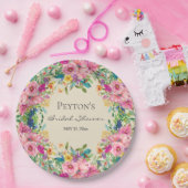 ピンクイエローウォーター色フローラブライダルシャワー ペーパープレート (パーティー)