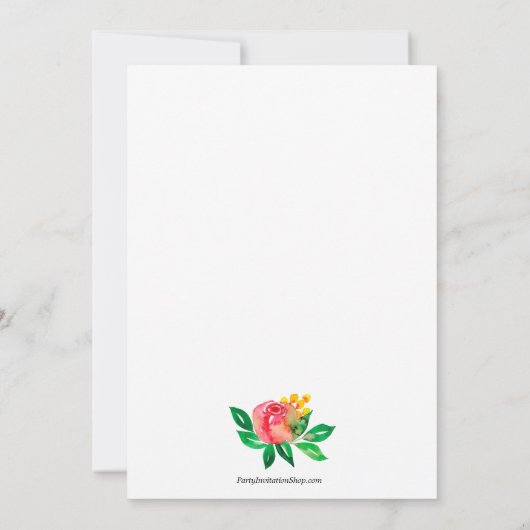 ピンクイエローウォーター色フローラベビーシャワー招待状 (裏面)