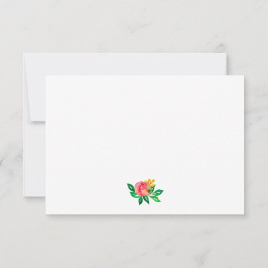 ピンクイエローウォーター色フローラ結婚式RSVPカード 出欠カード (裏面)