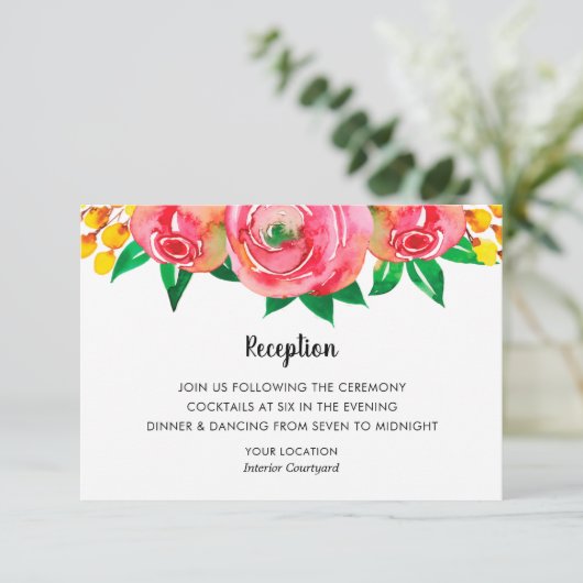 ピンクイエローウォーター色フローラ結婚披露宴 エンクロージャーカード (スタンド正面)