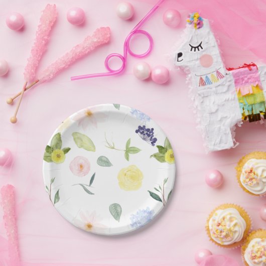 ピンクイエローウォーター色フローラ ペーパープレート (パーティー)