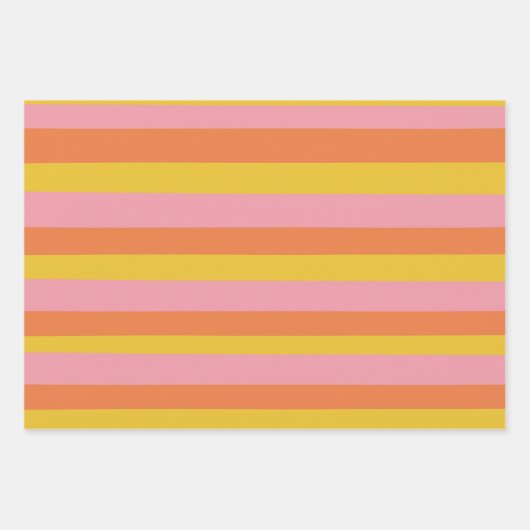 ピンクイエローオストライプレンジのかわいい夏の ラッピングペーパーシート (正面)