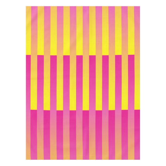 ピンクイエローオレンジストライプの色 テーブルクロス (正面)
