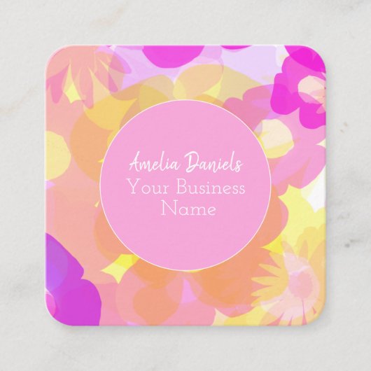 ピンクイエローオレンジフローラ スクエア名刺 (正面)