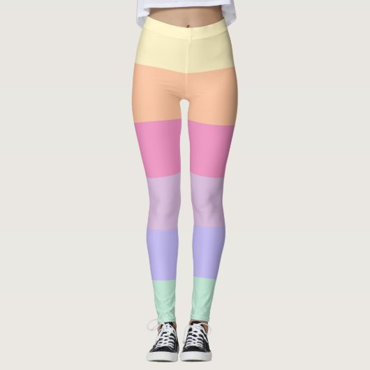 ピンクイエローオレンジブルーグリーンパープルウォメンズ レギンス (正面)