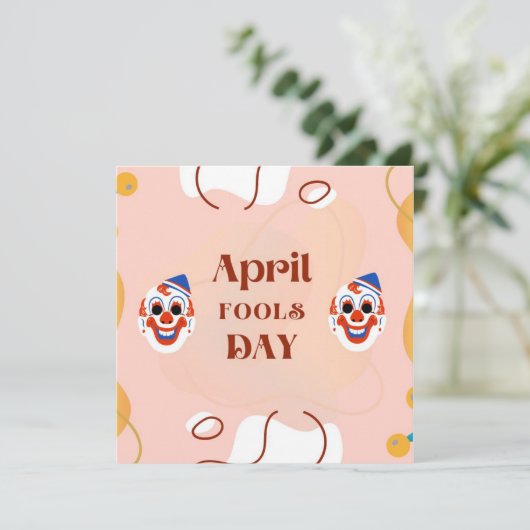 ピンクイエローカラフルおもしろいエイプリルフールズ シーズンカード (スタンド正面)