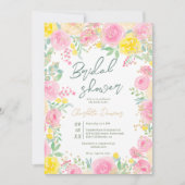 ピンクイエローガーデンフローラ水彩ブライダルシャワー 招待状 (正面)