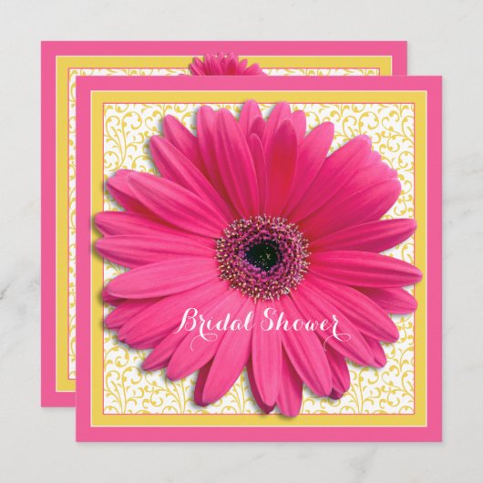 ピンクイエローガーベラデイジーブライダルシャワー招待 招待状 (正面/裏面)
