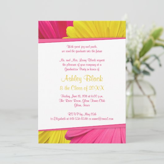 ピンクイエローガーベラデイジー卒業招待状 招待状 (スタンド正面)