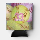 ピンクイエローガールズソフトボール 缶クーラー (正面)