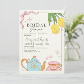 ピンクイエローキュートブライダルシャワーティーパーティー 招待状 (スタンド正面)