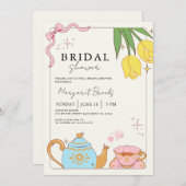 ピンクイエローキュートブライダルシャワーティーパーティー 招待状 (正面/裏面)