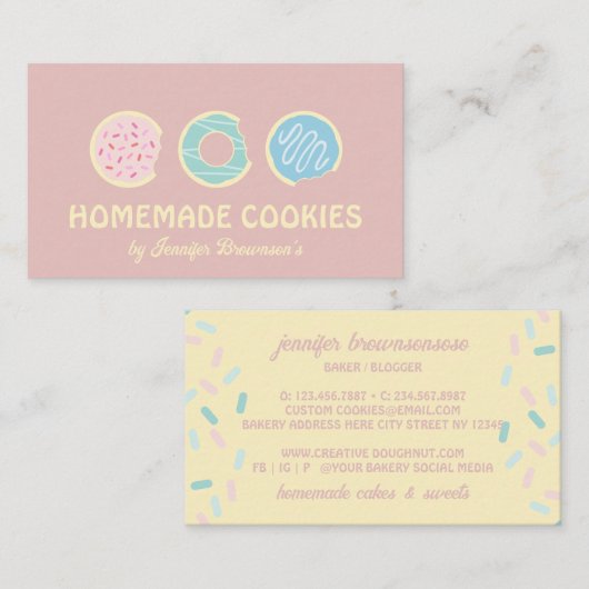 ピンクイエロークッキーズドーナッツスイートトリート 名刺 (正面/裏面)