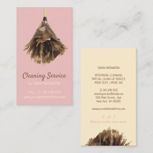 ピンクイエロークリーニングサービスのメイドジャニカ 名刺 (正面/裏面)