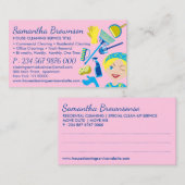 ピンクイエロークリーニング清掃の清掃の清掃メイドハウスキーピング 名刺 (正面/裏面)