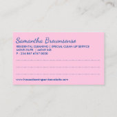 ピンクイエロークリーニング清掃の清掃の清掃メイドハウスキーピング 名刺 (裏面)