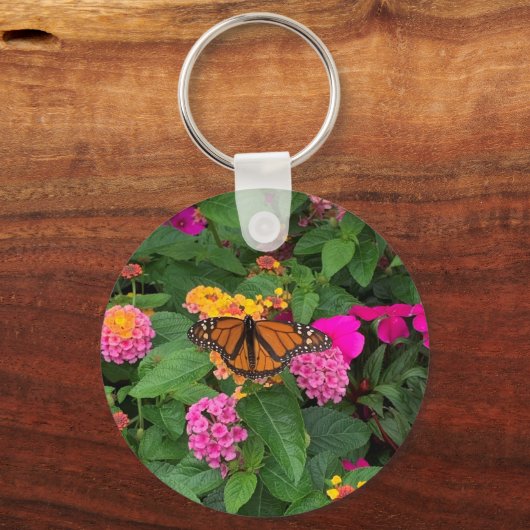 ピンクイエローグリーンフローラランタナウィズバタフライ キーホルダー (正面)