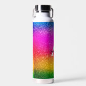 ピンクイエローグリーンレインボーグリッターモノグラム ウォーターボトル (正面)